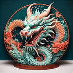 中国龙，正面，彩色国潮风插画，画面左右对称，细节清晰