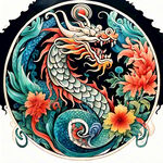 中国龙，正面，彩色国潮风插画，画面左右对称，细节清晰