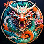 中国龙，正面，彩色国潮风插画，画面左右对称，细节清晰