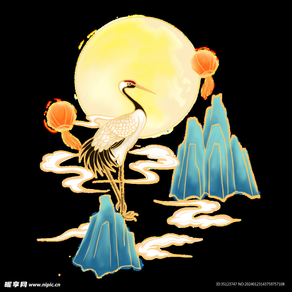 中秋国潮仙鹤元素