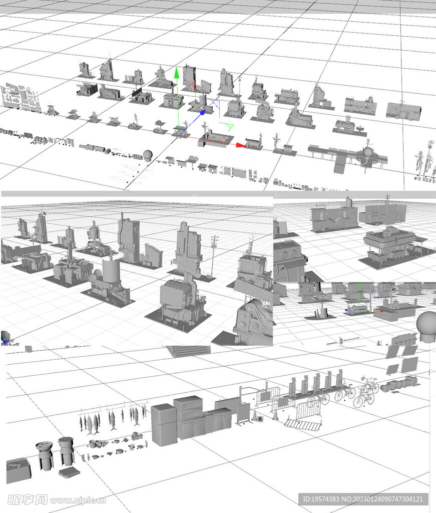 C4D模型 赛博朋克城市建筑