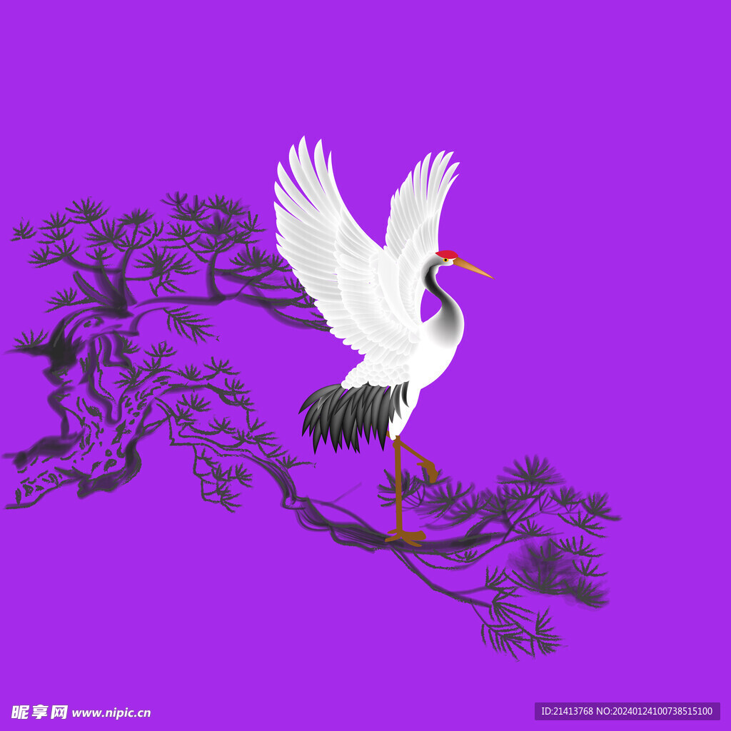 手绘卡通仙鹤 