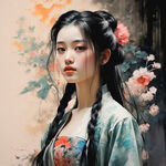 新中式，少女，最佳画质，大师作品，详细刻画头部，详细刻画身 体，电影运镜，离观众很近，侧面，中国风服装