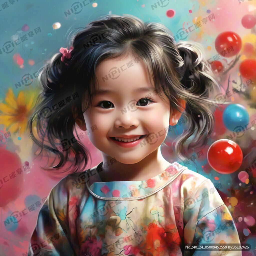 小女孩甜蜜微笑 彩色背景