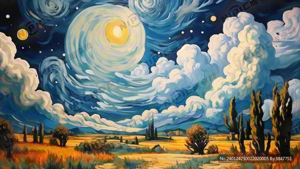 梵高风格 抽象 天空 梦幻场景