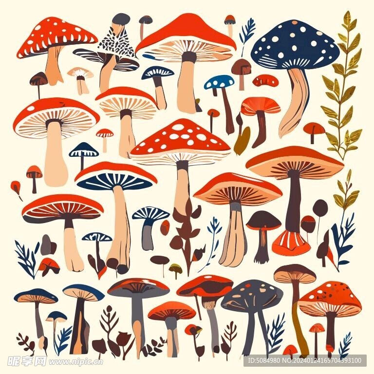 手绘水彩蘑菇集