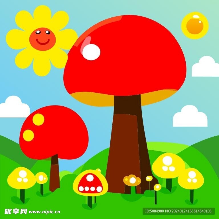 儿童风格蘑菇插图