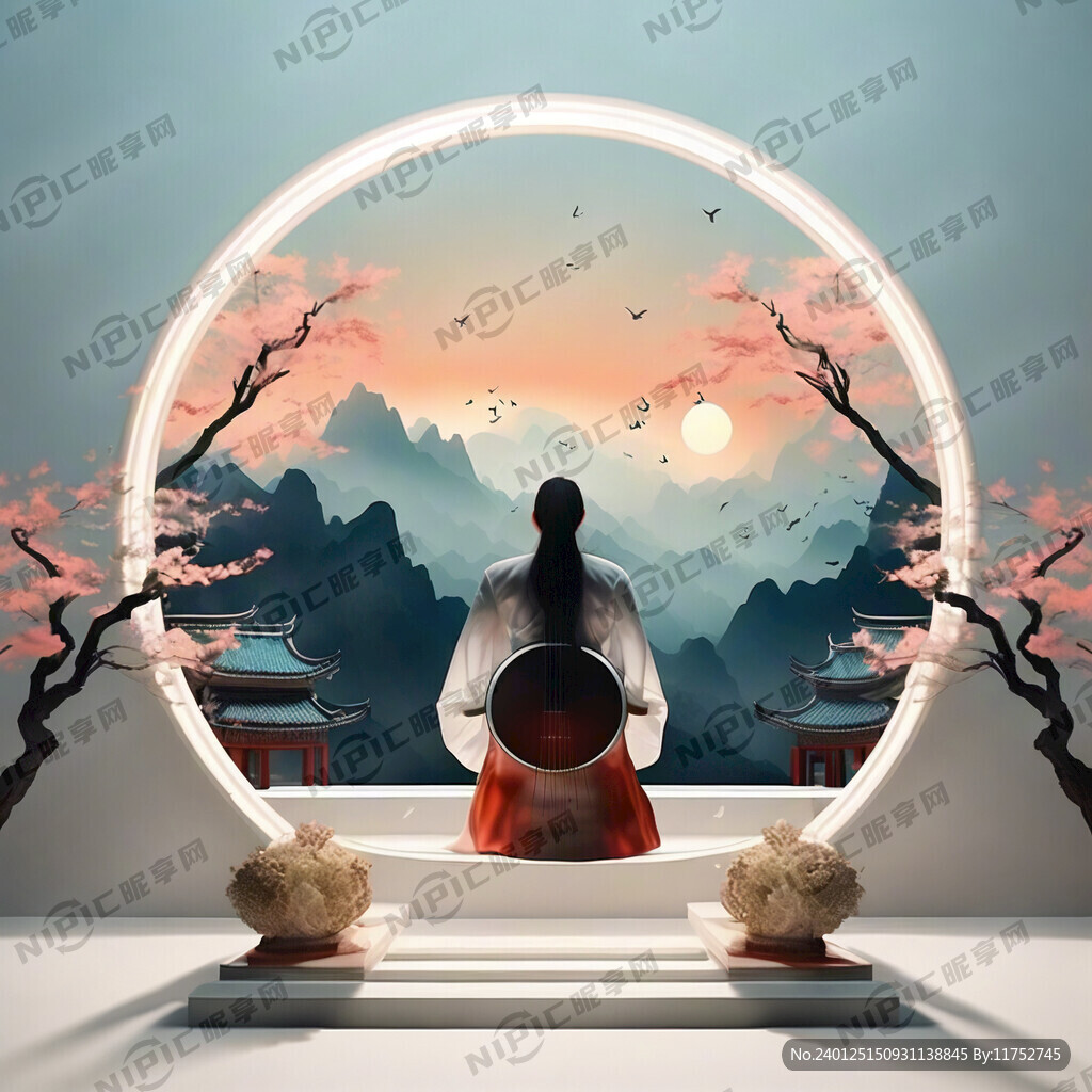音乐元素环绕空白 极简风格