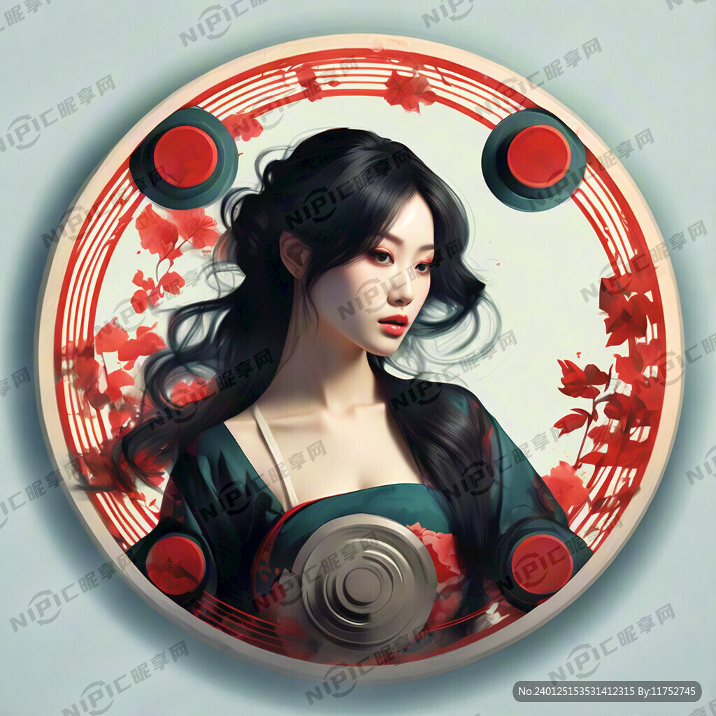 圆形音乐元素环绕 极简扁平风格