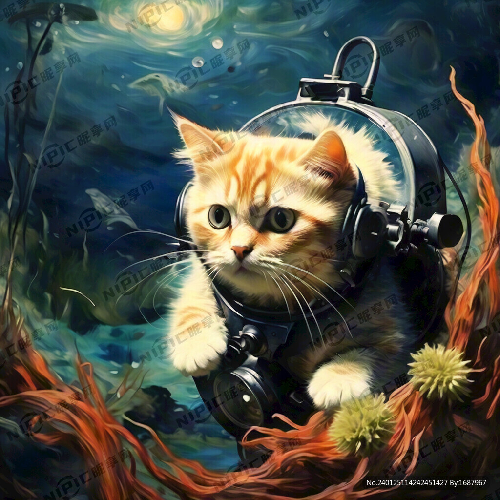 潜水 潜水器猫咪 水草