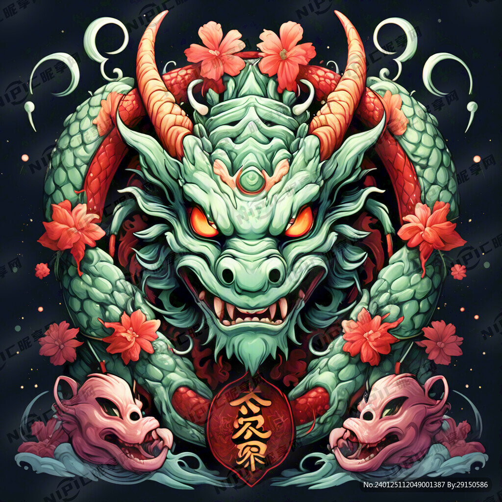 龙头 新年 卡通 插画