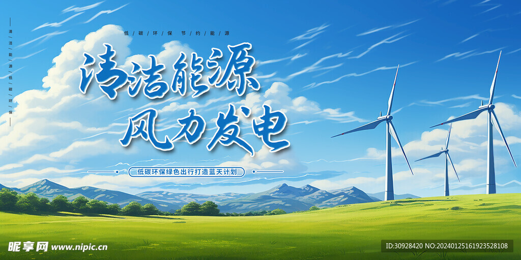 简约大气风力发电环保能源展板
