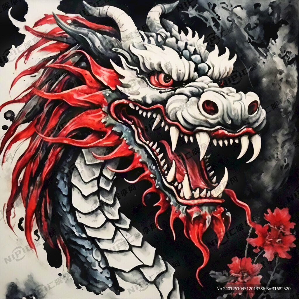 水墨中国龙 龙头正面 满屏效果
