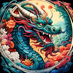 中国龙，正面，彩色国潮风插画，画面左右对称，细节清晰