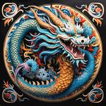 中国龙，正面，彩色国潮风插画，画面左右对称，细节清晰