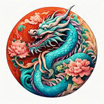 中国龙，正面，彩色国潮风插画，画面左右对称，细节清晰