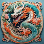 中国龙，正面，彩色国潮风插画，画面左右对称，细节清晰