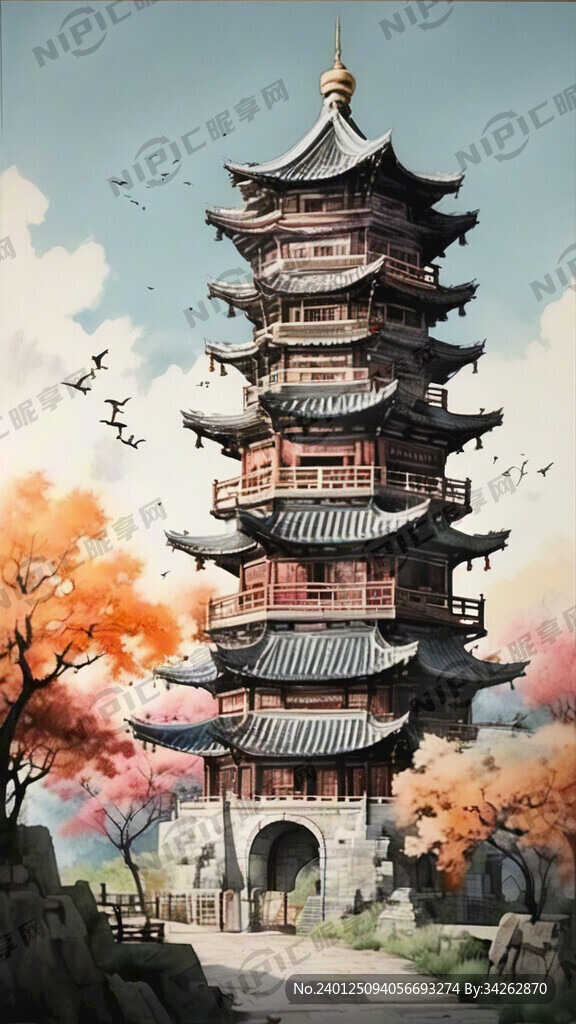 十层的中式古塔