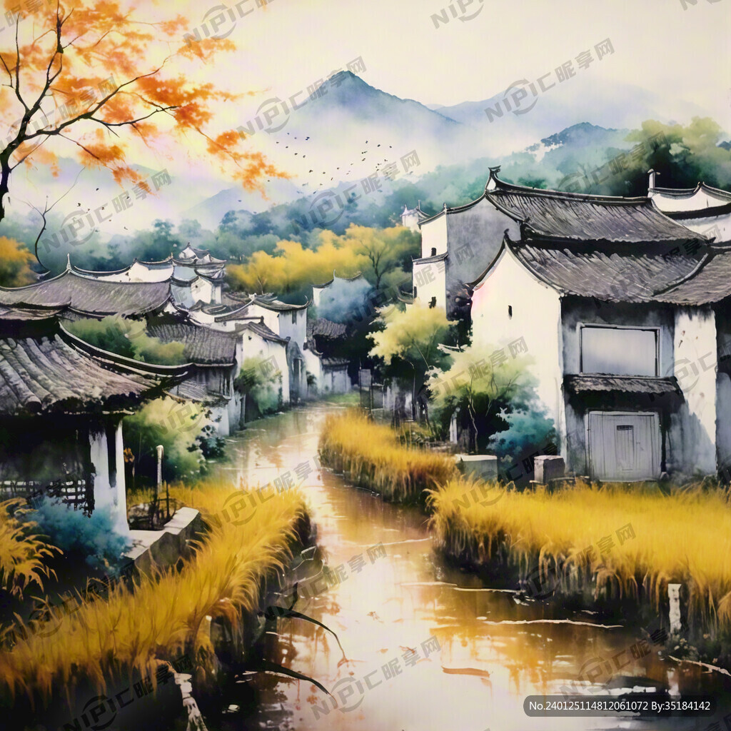 江南鱼米之乡 有白色的房屋