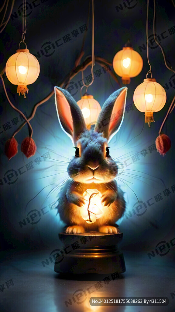 兔子花灯 深色背景 商业摄影
