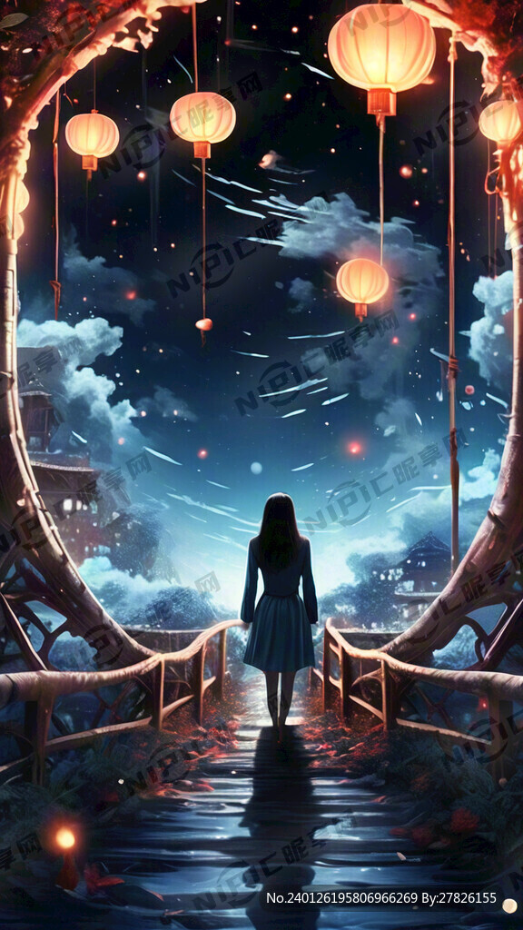 奈何桥彼岸花星空女孩桥背景背影