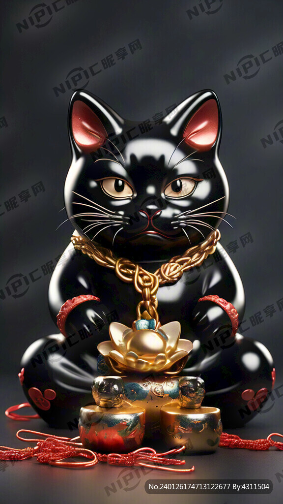 招财猫 年味 深色背景 平滑