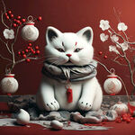 白色招财猫，年味，中国红色背景，辛烷值渲染，平滑，商业摄影