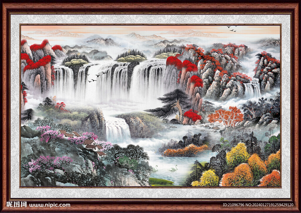 瀑布风景画 