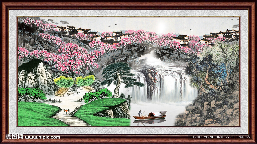 瀑布风景画 