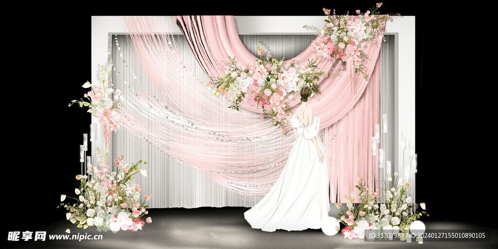 粉色布幔婚礼设计效果图