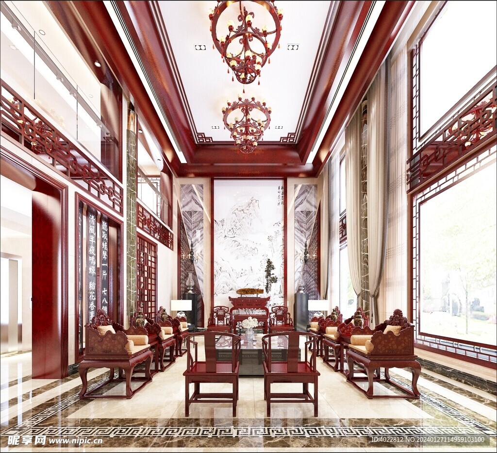 中式别墅复式客厅