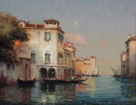 水上建筑油画风景画