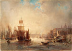 复古航海船油画风景画