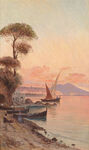岸边木船油画风景画