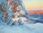 雪山唯美油画风景画