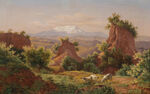 山羊山峦美景油画