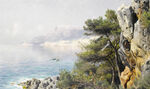 山崖海景油画风景画