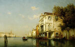 水上建筑油画风景画