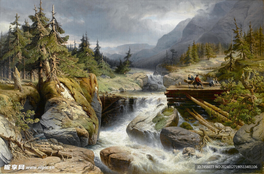 溪流河流油画风景画
