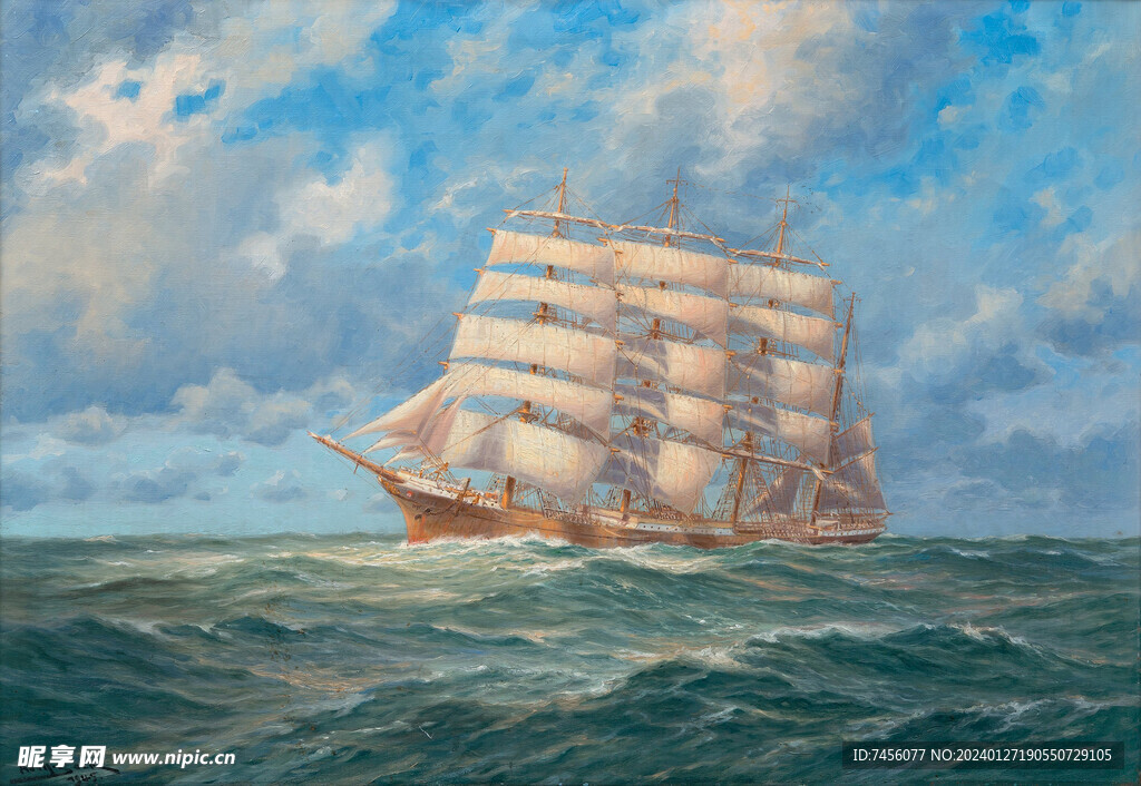 海景帆船油画风景画