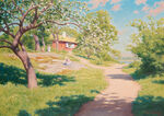小路草地风景画油画
