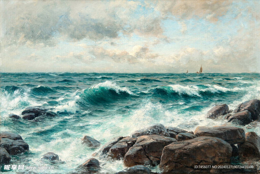 河流石头油画风景画