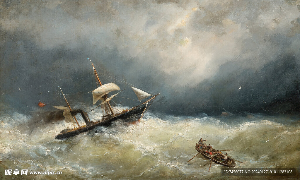 海景海浪船油画风景画
