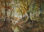 树林溪流欧美风景画油画
