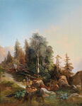 乡村大树唯美油画风景画