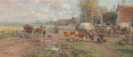马车家禽农村油画风景画