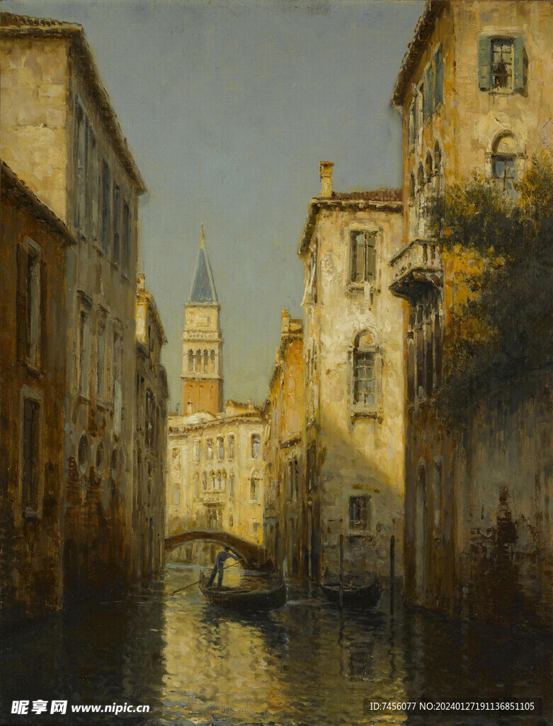 拱桥水上建筑风景画插画