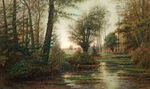 树林水彩风景画油画