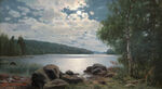 唯美湖泊油画风景画