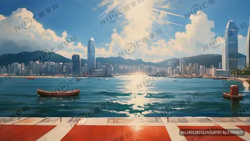 蓝天   海边 香港标志性建筑